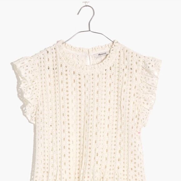 Madewell an137 white Eyelet Ruffle-Sleeve Pintuck Mini Dress size M NWT - Picture 4 of 8